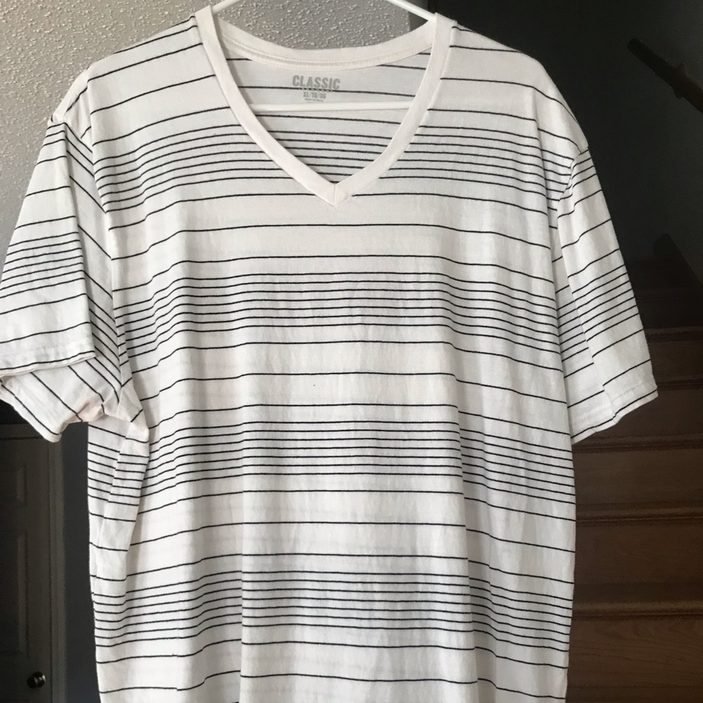 White with Black striped V-Neck